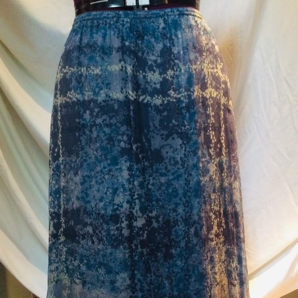 J.Jill blue silk watercolor long skirt LP